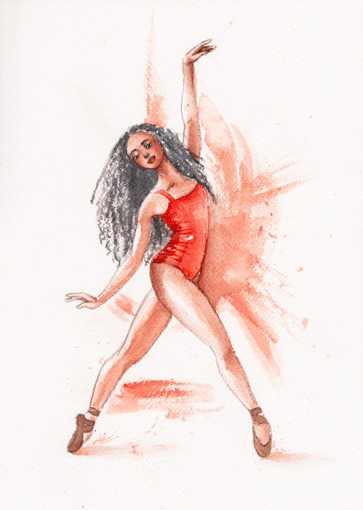 Ballerina dancing in a red leotard