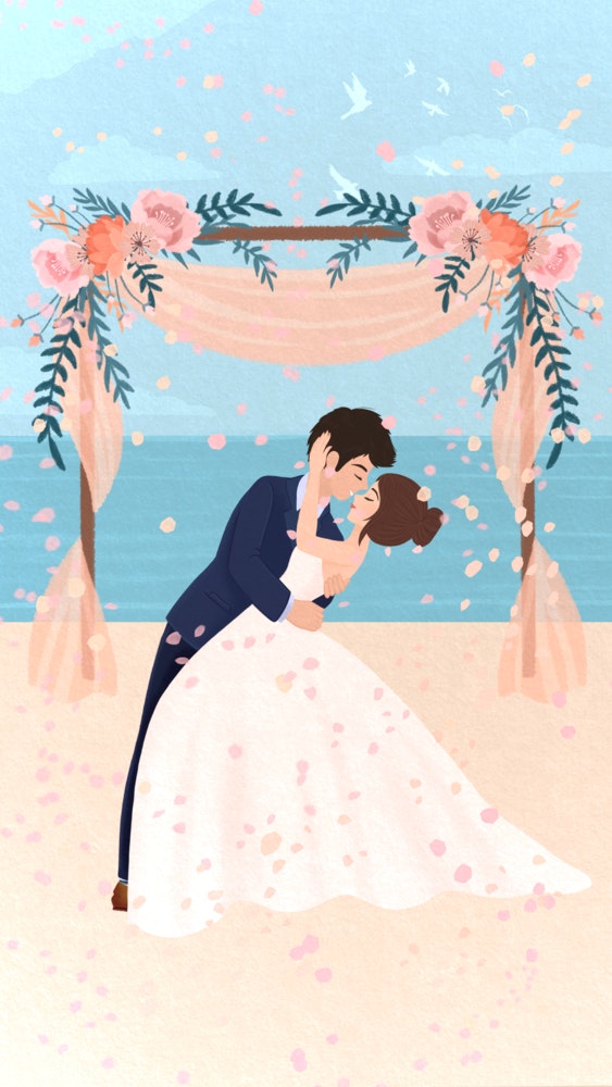 Free Art - Bride and Groom embracing on their wedding day at the beach. |  Mixkit