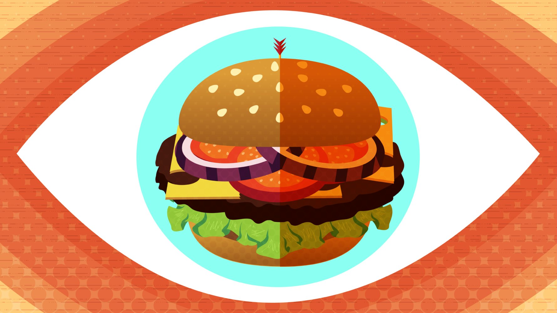 Cheeseburger at the centre of an eye