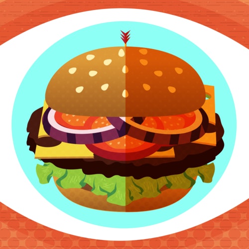 Cheeseburger at the centre of an eye