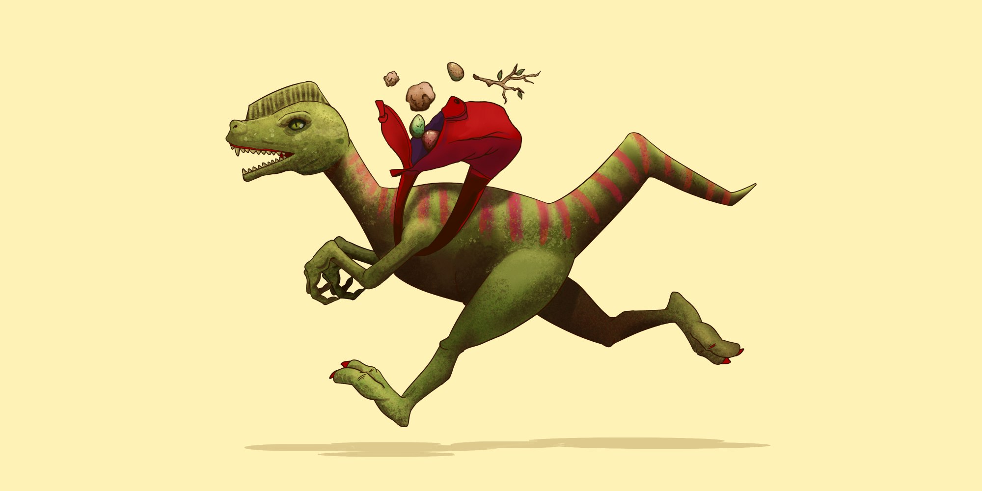 Free Art - Dinosaur running fast while wearing a backpack | Mixkit