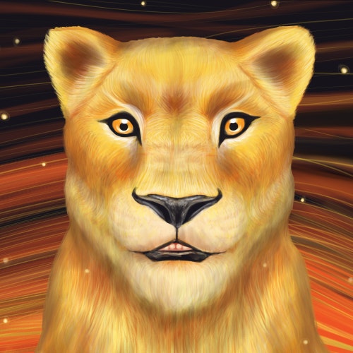 Lioness illuminated by stars