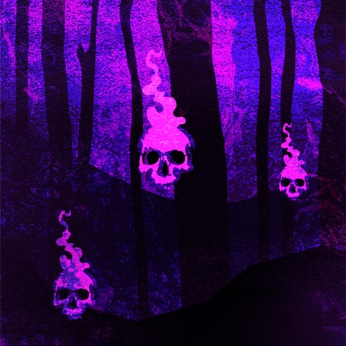 Menacing skulls in a haunted forest