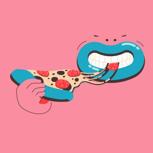 Mouth taking a bite of pizza