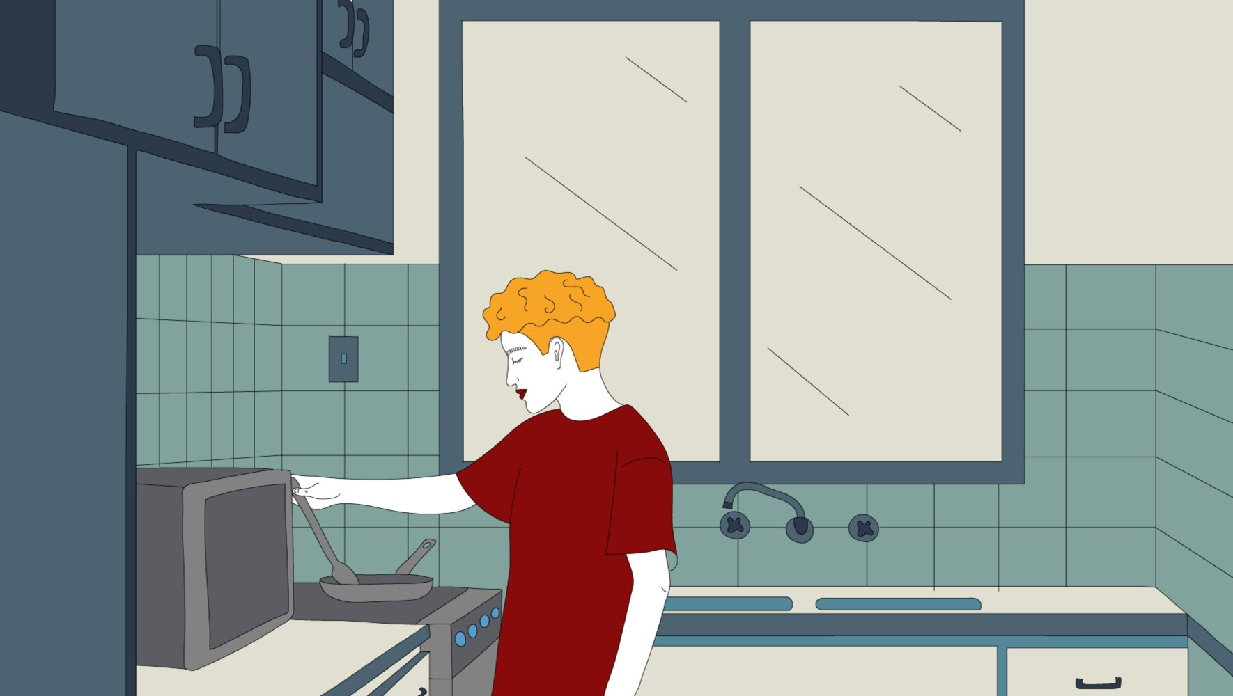 Person cooking on a stovetop in the kitchen