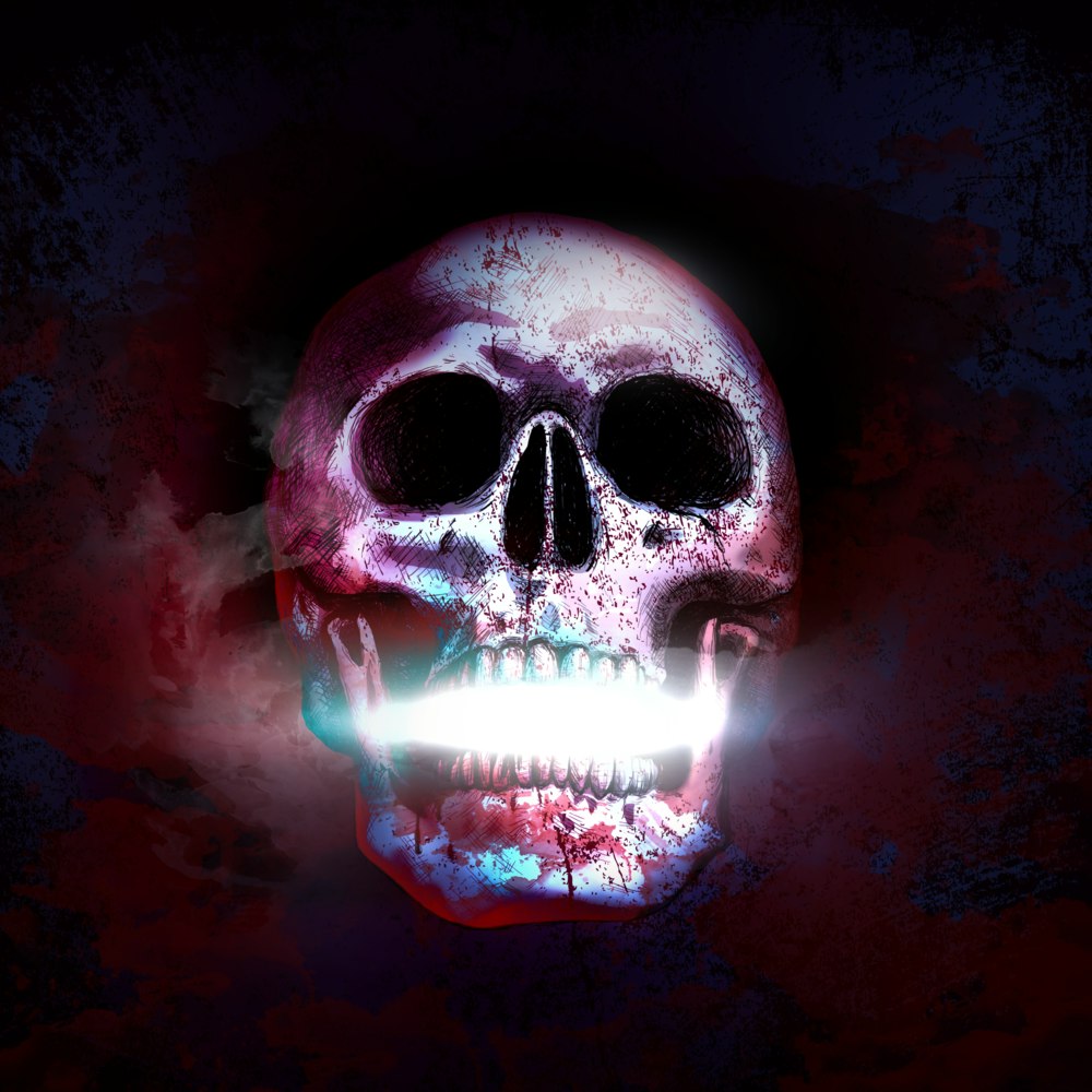 Scary, glowing Halloween skull