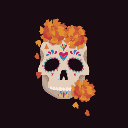 Skull brightly decorated for Day of the Dead celebrations