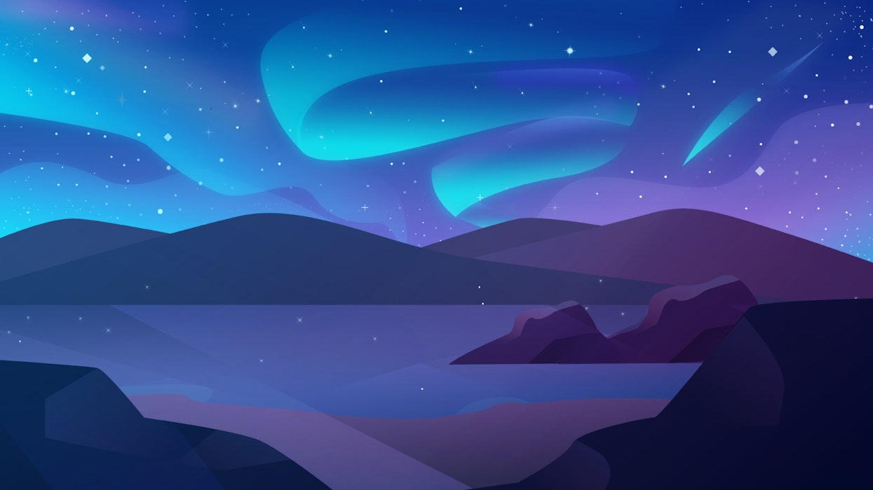 Free Art Starry Night Sky Over Hills And Water Mixkit