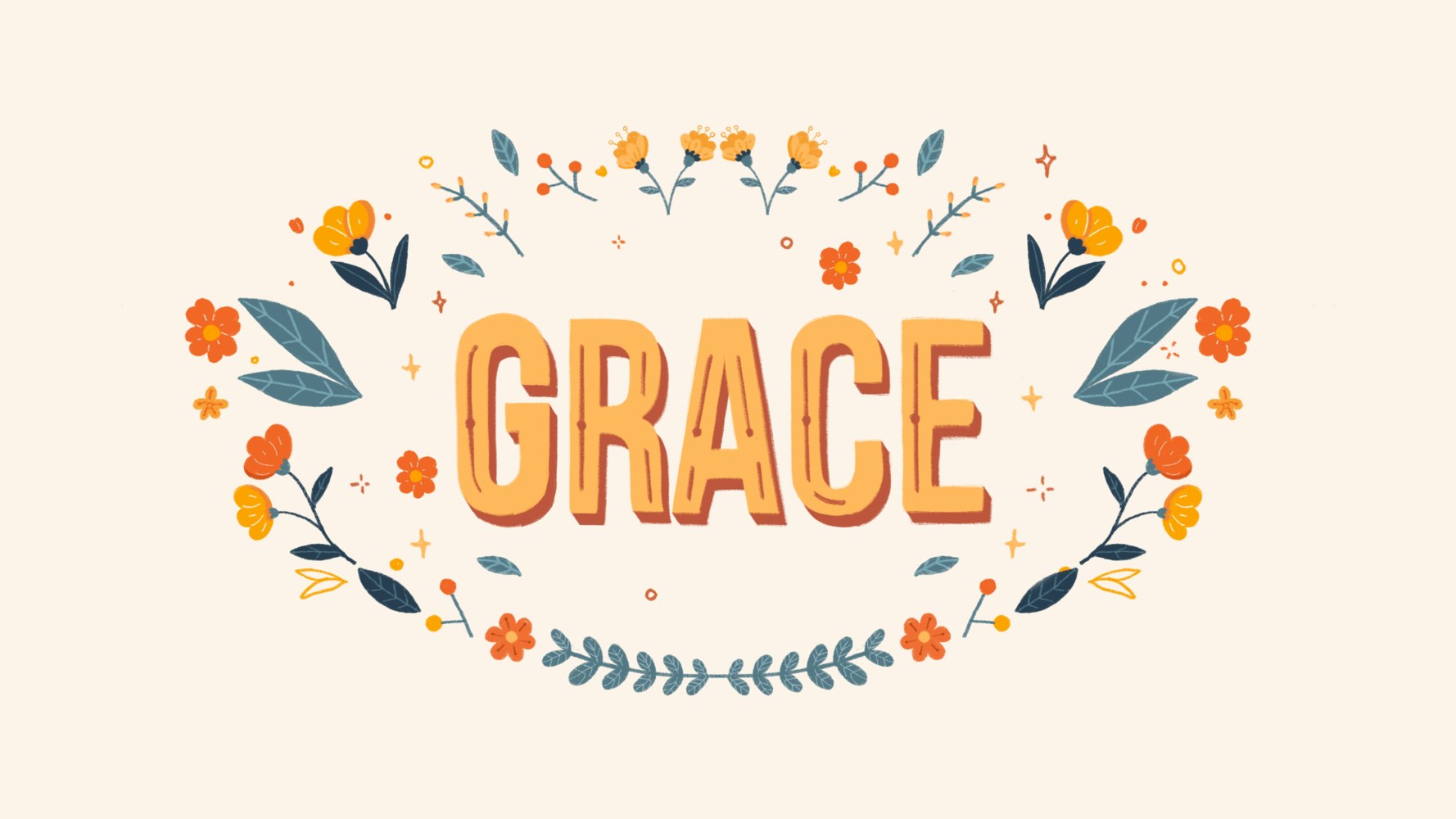 The word Grace circled by delicate flowers