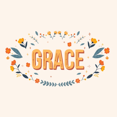 The word Grace circled by delicate flowers