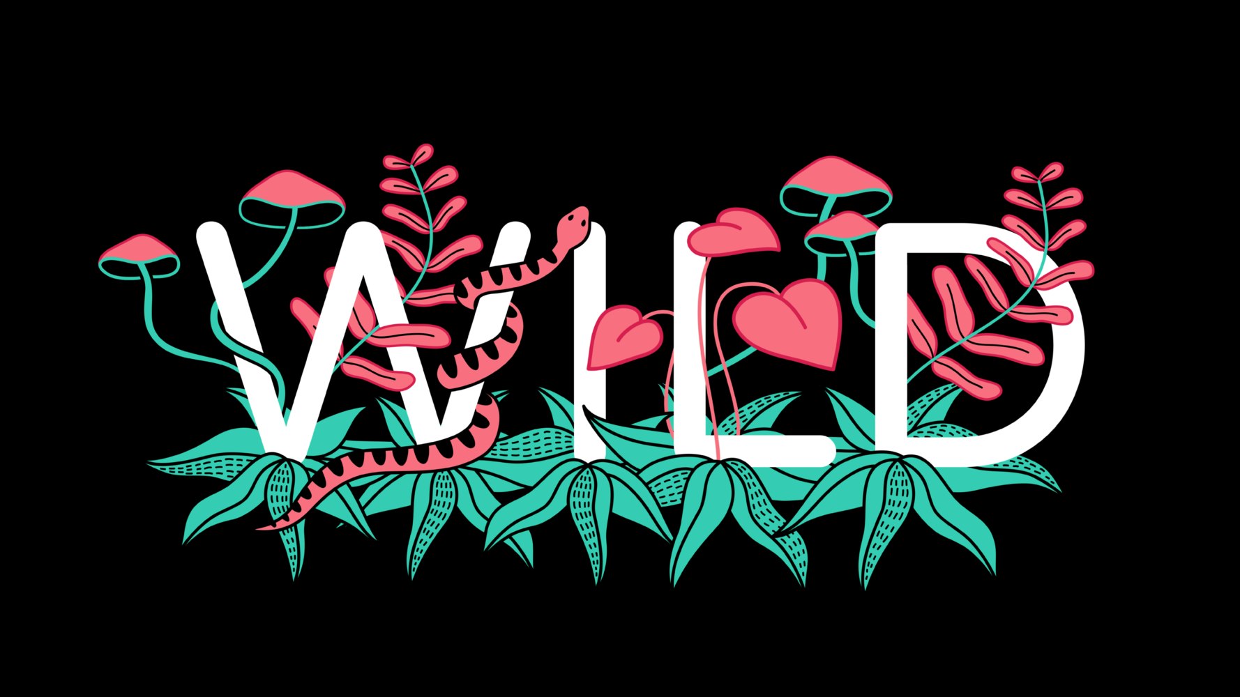 The word Wild with a snake and bright plants winding through the letters