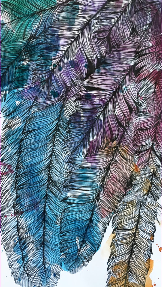 Tuft of multi-colored feathers