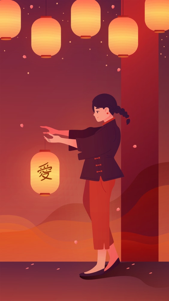Woman dressed in traditional Chinese clothing holding a festival lantern