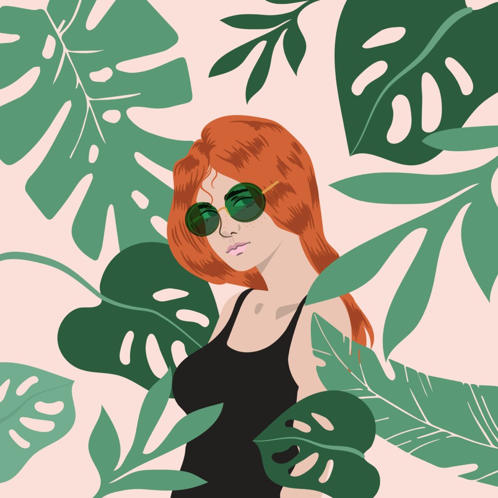 Woman wearing bright green sunglasses