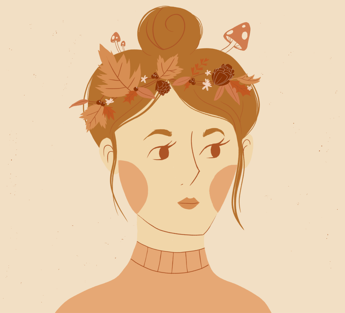 Woman with autumn leaves in her hair