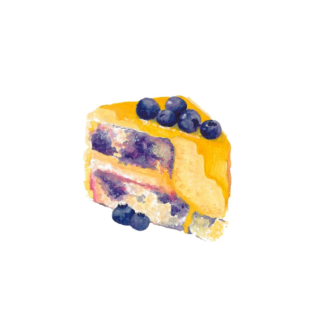 Yummy slice of lemon and blueberry cake with icing