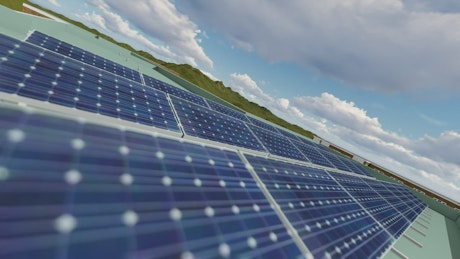3D render of the roof of a building with solar panels