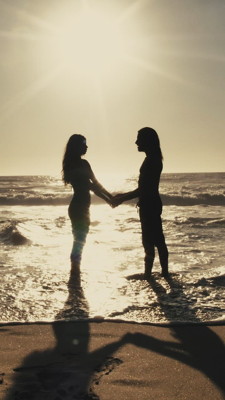 A couples silhouette on the beach at sunset - Free Stock Video