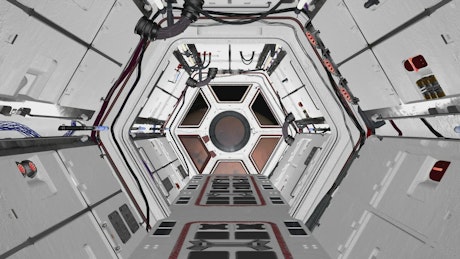 A sci-fi corridor of a spaceship in Space.