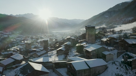 A town covered in snow