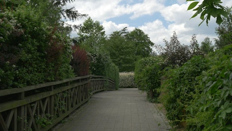 A wooden bridge and the garden