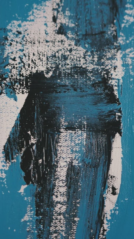 Abstract painting with blue, black and white