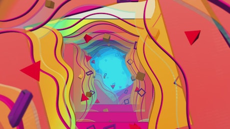 Abstract tunnel with curves, shapes and colors.