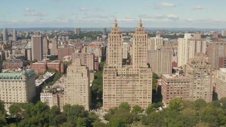 Aerial frontal shot of buildings near Central Park