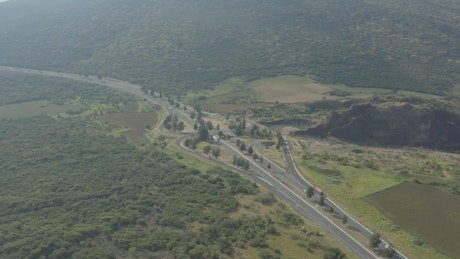 Aerial panorama around a highway.