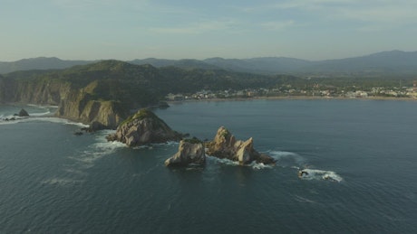 Aerial panorama of a coast and its reliefs.
