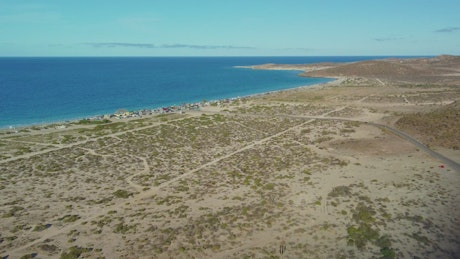 Aerial panoramic view of a coastline.
