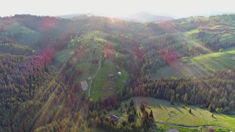 Aerial shot of a green countryside