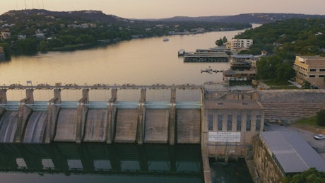 Aerial shot of a large dam.