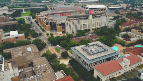 Aerial shot of a stadium in the city.