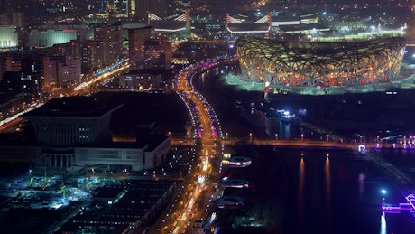 Aerial shot of Beijing at night.