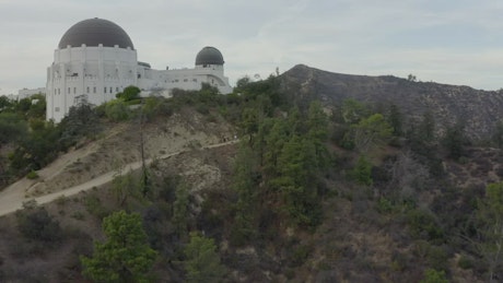 Aerial shot of the observatory on the mountain.
