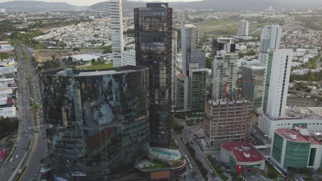 Aerial view above the skyscrapers of a city.