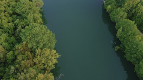 Aerial view of a large river.