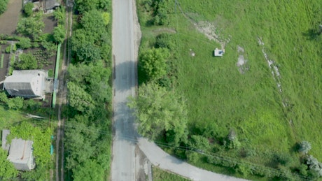 Aerial view of a rural road.