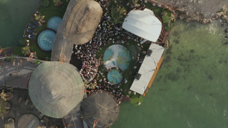 Aerial view of a small spring festival in the beach