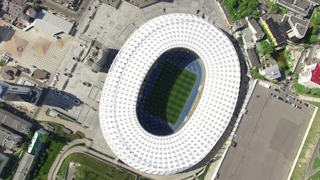 Aerial view of a soccer stadium.