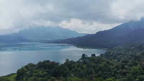 Aerial view of Batur Lake in Bali Indonesia.