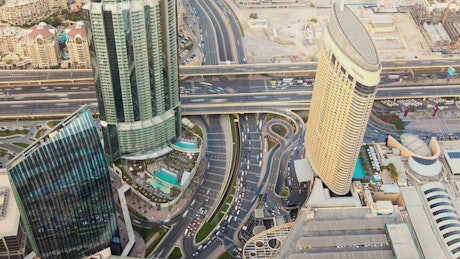 Aerial view of Dubai city traffic.