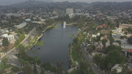 Aerial view of Echo Park in Los Angeles.