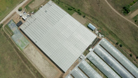 Aerial view of growth operation agricultural greenhouses.