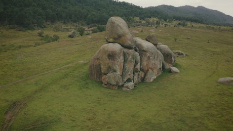 Aerial view of rocks in the countryside.