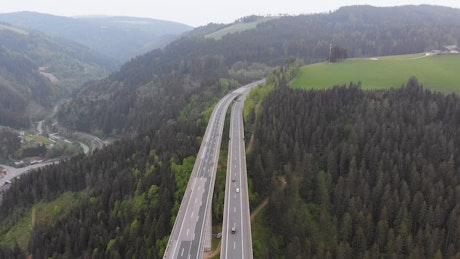 Aerial view of the highway in the mountains.