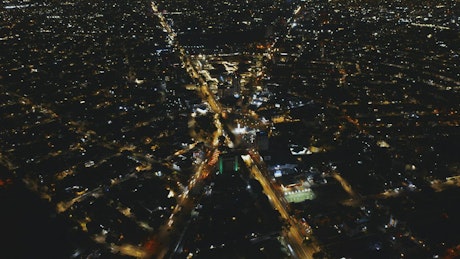 Aerial view of the nightlife of a huge city