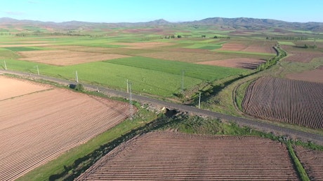 Agricultural crop fields in the valley