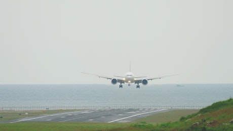 Aircraft landing in the track.